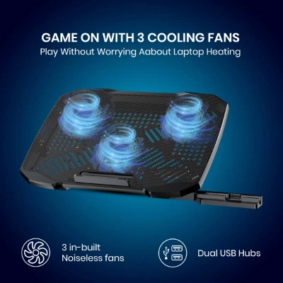 Portronics My Buddy Air 4 Laptop Cooling Pad with Triple Cooling Fans, Multi-Level Height Adjustable, Mobile Holder, USB Powered, Metal Mesh Grill, for Upto 15.6 Inch Laptops (Black) Portronics My Buddy Air 4 Laptop Cooling Pad with Triple Cooling Fans, Multi-Level Height Adjustable, Mobile Holder, USB Powered, Metal Mesh Grill, for Upto 15.6 Inch Laptops (Black)