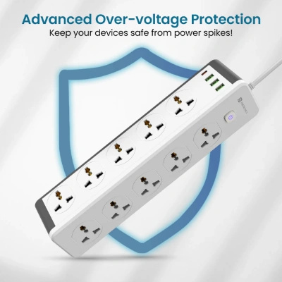 Portronics Power Plate 14 Extension Board with 10 Universal Sockets, 25W Type-C PD, 3 USB Charging Ports, 3 Meter Long Cord, 2500 Watts, 2.1 Amp USB Output, Multi Plug for Home Appliances (White) Portronics Power Plate 14 Extension Board with 10 Universal Sockets, 25W Type-C PD, 3 USB Charging Ports, 3 Meter Long Cord, 2500 Watts, 2.1 Amp USB Output, Multi Plug for Home Appliances (White)