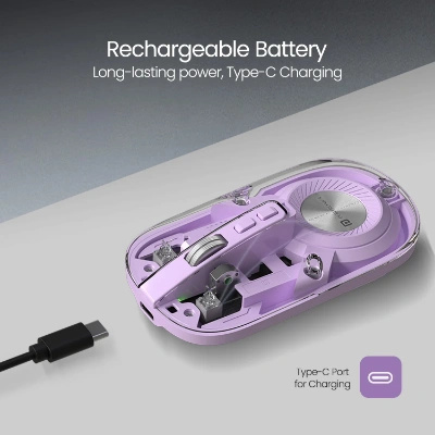 Portronics Toad 8 Transparent Wireless Bluetooth Mouse with Dual Wireless (BT + 2.4 GHz), Rechargeable Battery, Noise-Free Clicking, Show/Hide Desktop, Multi-Device Pair, Adjust Sensitivity (Purple) Portronics Toad 8 Transparent Wireless Bluetooth Mouse with Dual Wireless (BT + 2.4 GHz), Rechargeable Battery, Noise-Free Clicking, Show/Hide Desktop, Multi-Device Pair, Adjust Sensitivity (Purple)