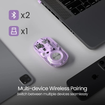 Portronics Toad 8 Transparent Wireless Bluetooth Mouse with Dual Wireless (BT + 2.4 GHz), Rechargeable Battery, Noise-Free Clicking, Show/Hide Desktop, Multi-Device Pair, Adjust Sensitivity (Purple) Portronics Toad 8 Transparent Wireless Bluetooth Mouse with Dual Wireless (BT + 2.4 GHz), Rechargeable Battery, Noise-Free Clicking, Show/Hide Desktop, Multi-Device Pair, Adjust Sensitivity (Purple)