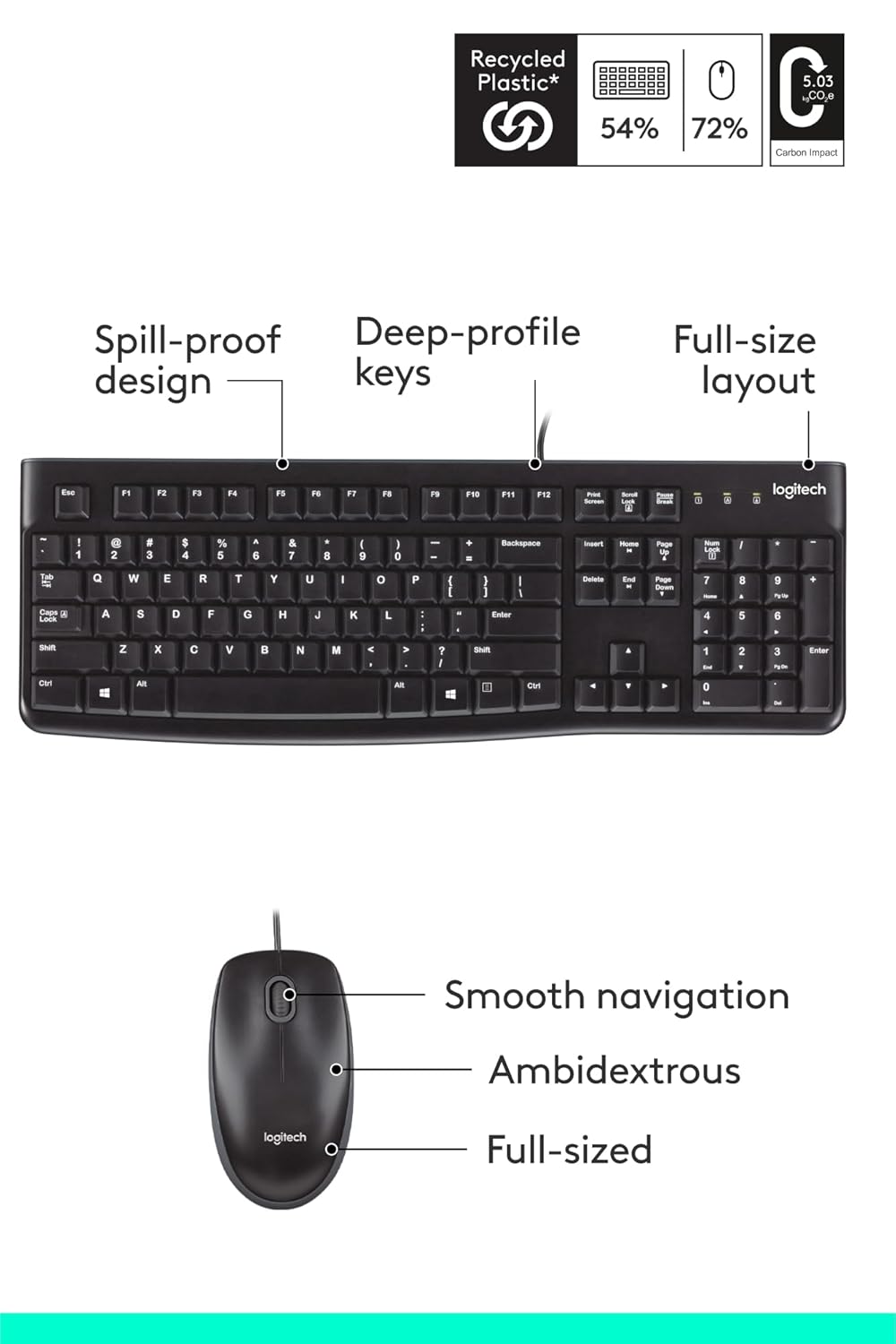 Logitech MK120 Wired USB Keyboard and Mouse Set for Windows, Optical Wired Mouse, Full-Size Keyboard, USB Plug-and-Play, Compatible for PC, Laptop - Black