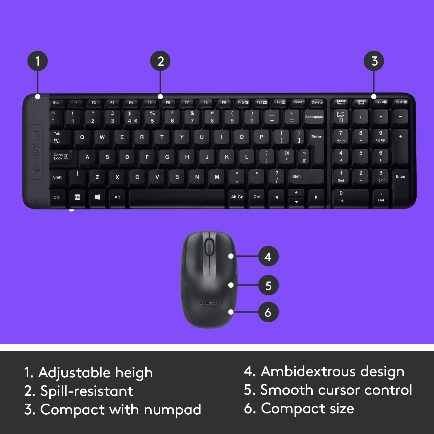 Logitech MK220 Wireless Keyboard and Mouse Combo for Windows, 2.4 GHz Wireless with Unifying USB-Receiver
