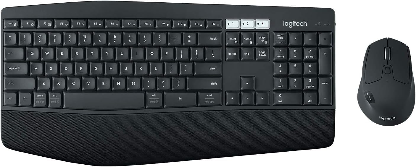 Logitech MK850 Multi-Device Wireless Keyboard and Mouse Set, 2.4GHz Wireless & Bluetooth, Curved Keyframe , 12 Programmable Keys for PC/Mac (Black)
