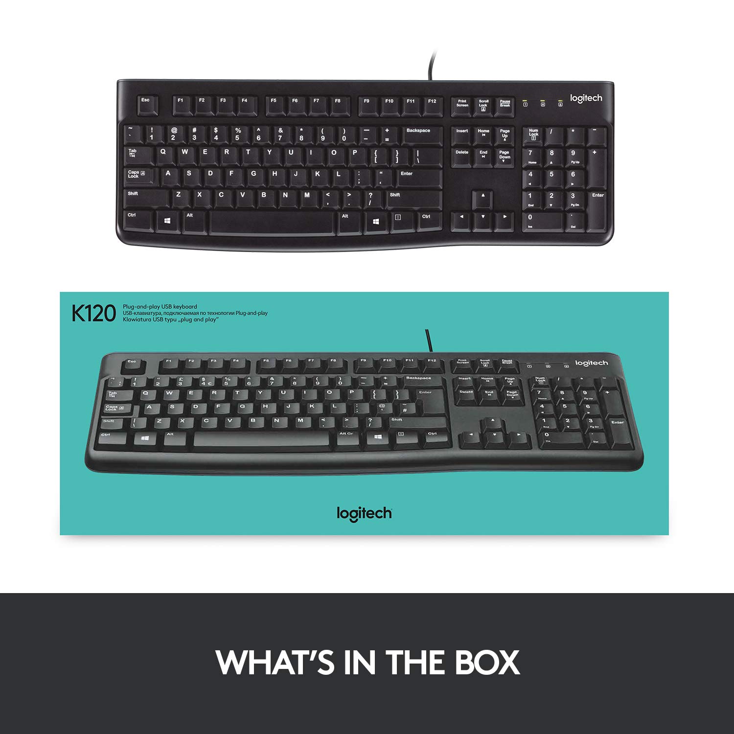 Logitech K120 Wired USB Keyboard – Full-Size, Plug & Play, Spill-Resistant, Durable Design (Black) Logitech K120 Wired USB Keyboard – Full-Size, Plug & Play, Spill-Resistant, Durable Design (Black)