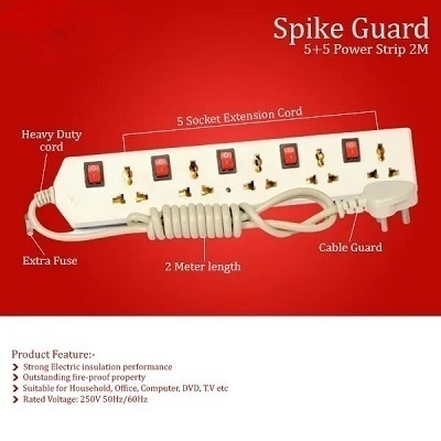 Spike 5+5 Way | International Socket with Single Switch | 5 Way Extension Board Extension Cord | Multi Plug Socket for Home Wall, Office Spike 5+5 Way | International Socket with Single Switch | 5 Way Extension Board Extension Cord | Multi Plug Socket for Home Wall, Office