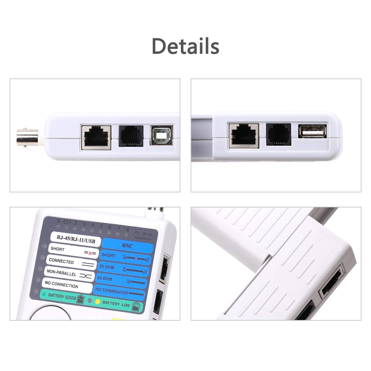 Network Cable 4-in-1 Tester – Multifunctional RJ45 RJ11 USB BNC Cable Tracker ,Detector Tool for UTP/STP LAN, Coaxial and Telephone Cables Network Cable 4-in-1 Tester – Multifunctional RJ45 RJ11 USB BNC Cable Tracker ,Detector Tool for UTP/STP LAN, Coaxial and Telephone Cables