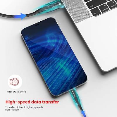 Portronics Konnect C1 60W PD Type C to Type C Data & Charging Cable with 1M Cable Length, Nylon Braided, Metal Heads(Black)