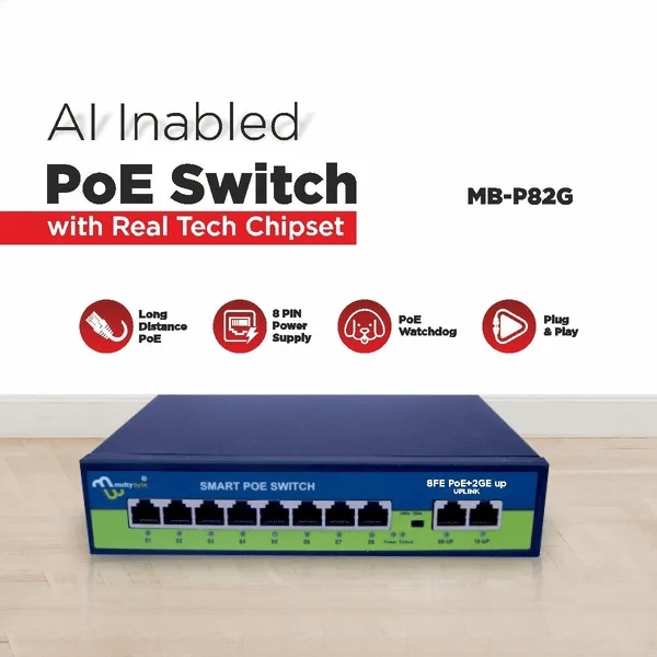 PoE Ethernet Switch Ai Poe (8Fe+2Ge) Over Ethernet Switch 2 Port Uplink Giga, 802.3Af/At Poe+100MB-ps, 120W BuiltIn Power, Extend To 250Meter, Unmanaged Metal Plug And Play PoE Ethernet Switch Ai Poe (8Fe+2Ge) Over Ethernet Switch 2 Port Uplink Giga, 802.3Af/At Poe+100MB-ps, 120W BuiltIn Power, Extend To 250Meter, Unmanaged Metal Plug And Play