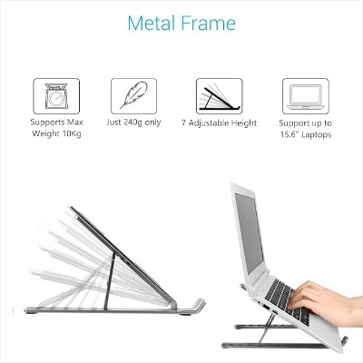 Portronics My Buddy K Portable Laptop Stand with Adjustable Height, Foldable, OverHeating Protection for Laptops & MacBooks