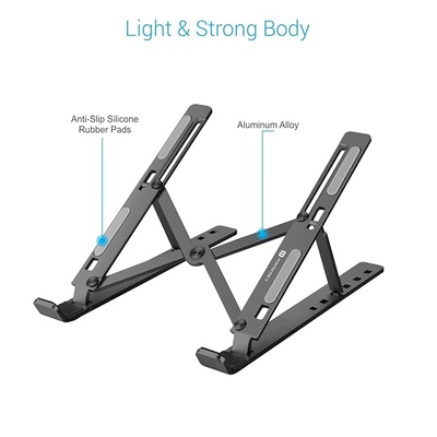 Portronics My Buddy K Portable Laptop Stand with Adjustable Height, Foldable, OverHeating Protection for Laptops & MacBooks