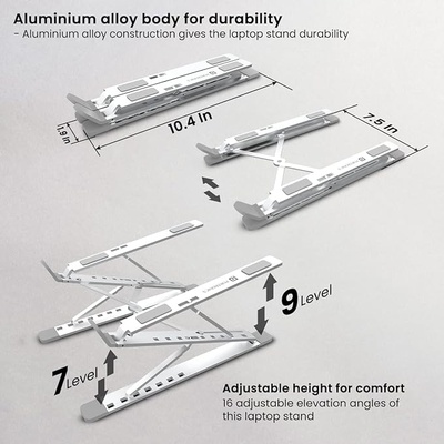 Portronics My Buddy K Portable Laptop Stand with Adjustable Height, Foldable, OverHeating Protection for Laptops & MacBooks