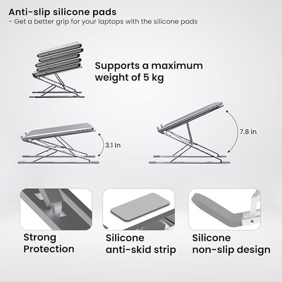 Portronics My Buddy K Portable Laptop Stand with Adjustable Height, Foldable, OverHeating Protection for Laptops & MacBooks