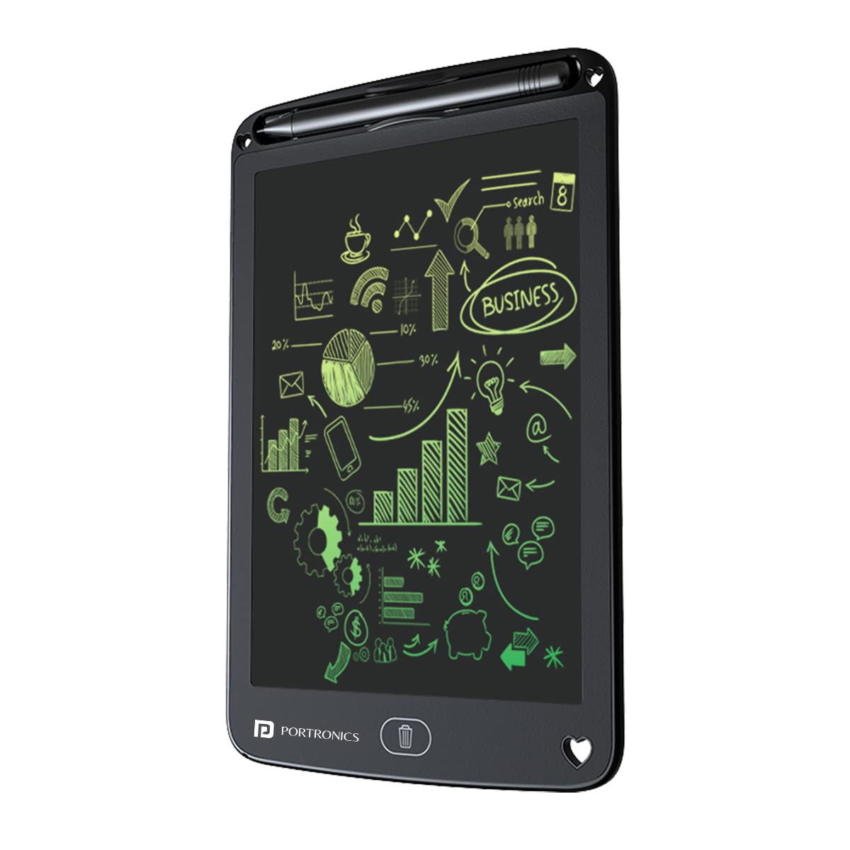 Portronics Ruffpad 12M Re-Writable Multicolor LCD Writing Pad 30.4cm (12 inch) Writing Area, Single Tap Erase, Smart Lock, Long Battery Life (Black)