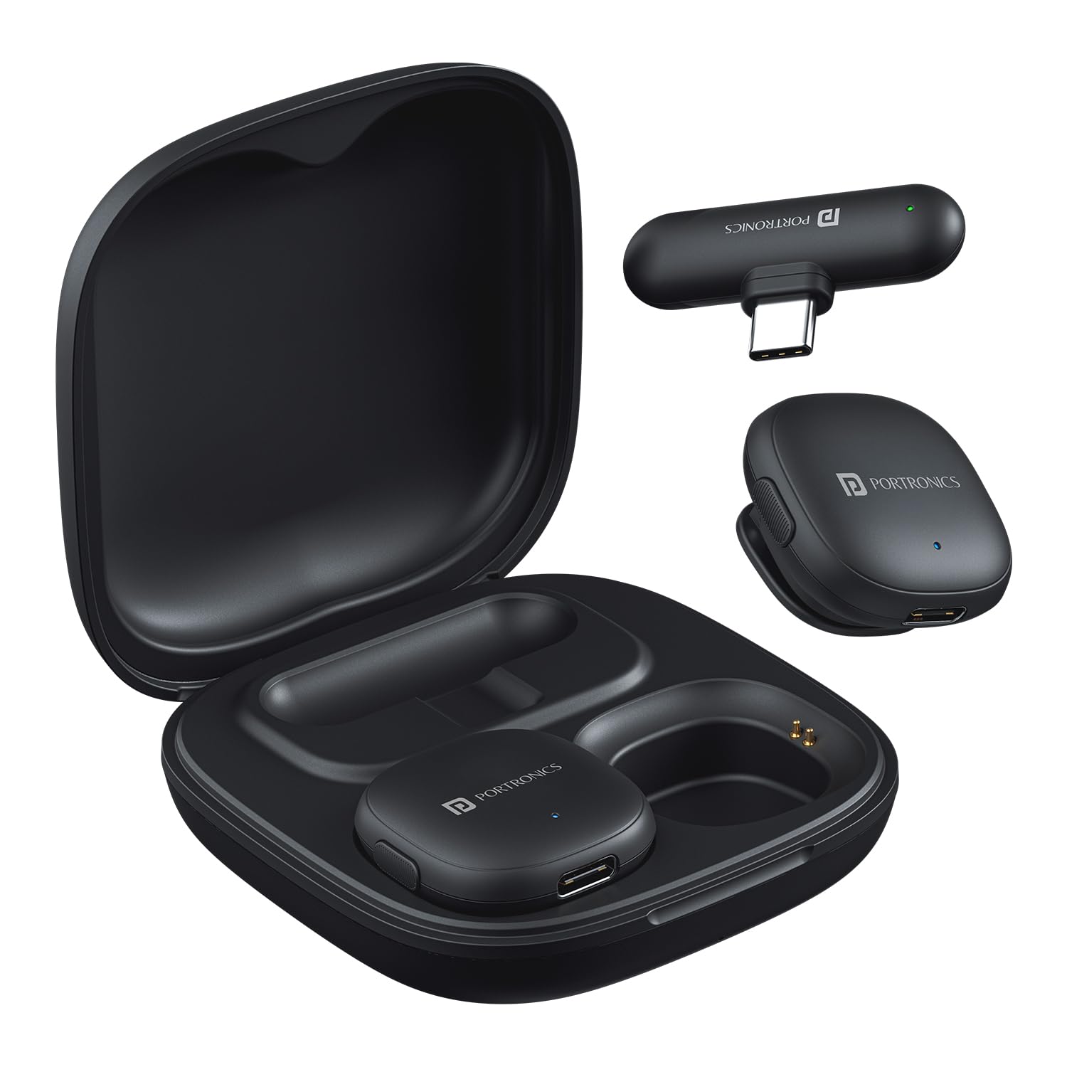 Portronics Vlogmate One India First Ai Powered Wireless Microphone with Noise Reduction, Lapel Mic with Charging Case, Type C Wireless Mic for Video Recording, YouTube Video, Support iPhone & Android