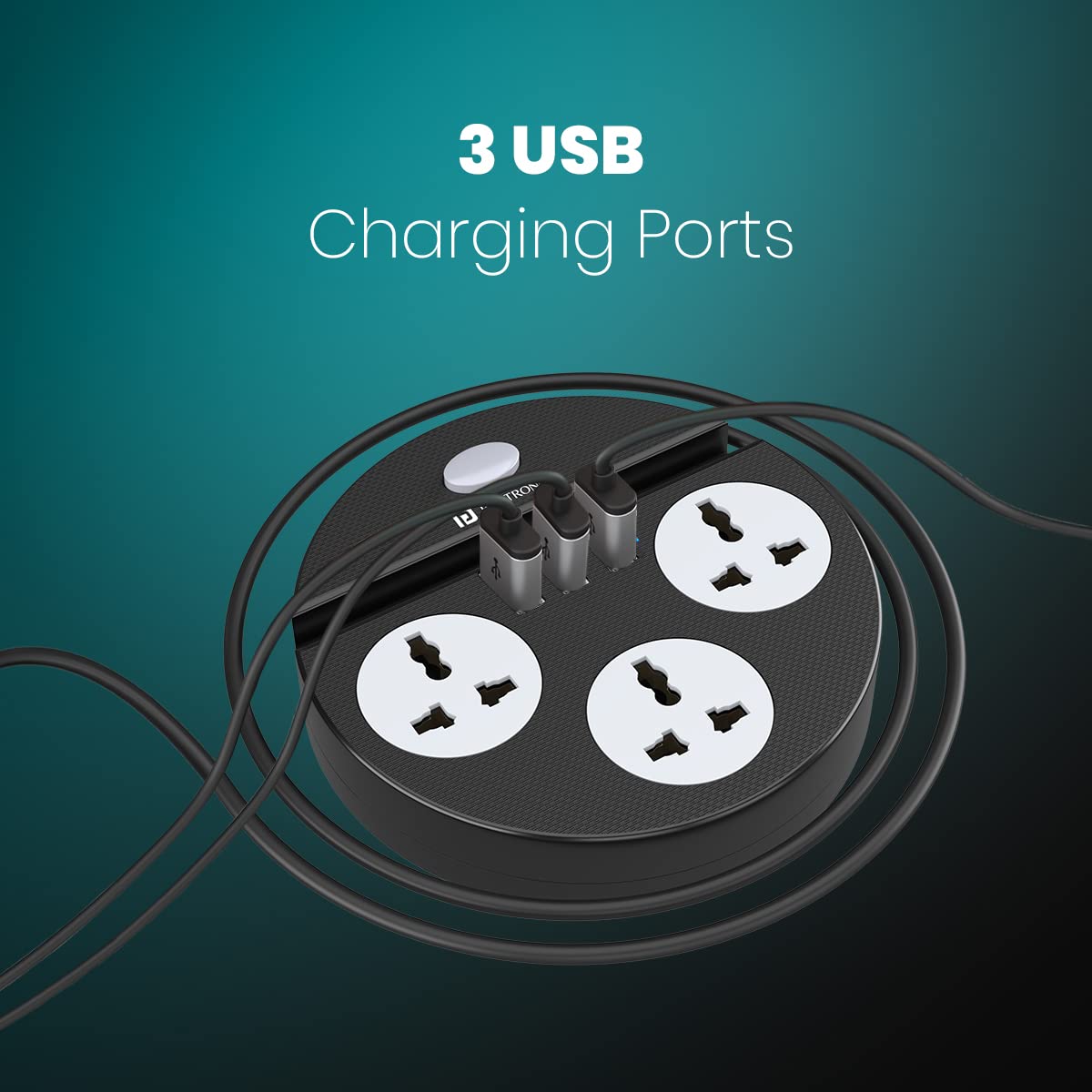 Portronics Power Plate 5 1500W Power Converter with USB Charger & Mobile Holder 3AC Socket + 3USB Ports, 1.5 m Cord Length