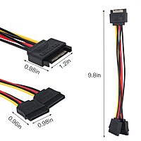 IDE to Dual SATA Power Adapter Y Cable | 15-Pin Male to Dual 15-Pin Female Splitter for Desktop, Laptop, DVR (Black)