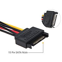 IDE to Dual SATA Power Adapter Y Cable | 15-Pin Male to Dual 15-Pin Female Splitter for Desktop, Laptop, DVR (Black)