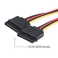 IDE to Dual SATA Power Adapter Y Cable | 15-Pin Male to Dual 15-Pin Female Splitter for Desktop, Laptop, DVR (Black)