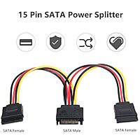 IDE to Dual SATA Power Adapter Y Cable | 15-Pin Male to Dual 15-Pin Female Splitter for Desktop, Laptop, DVR (Black)