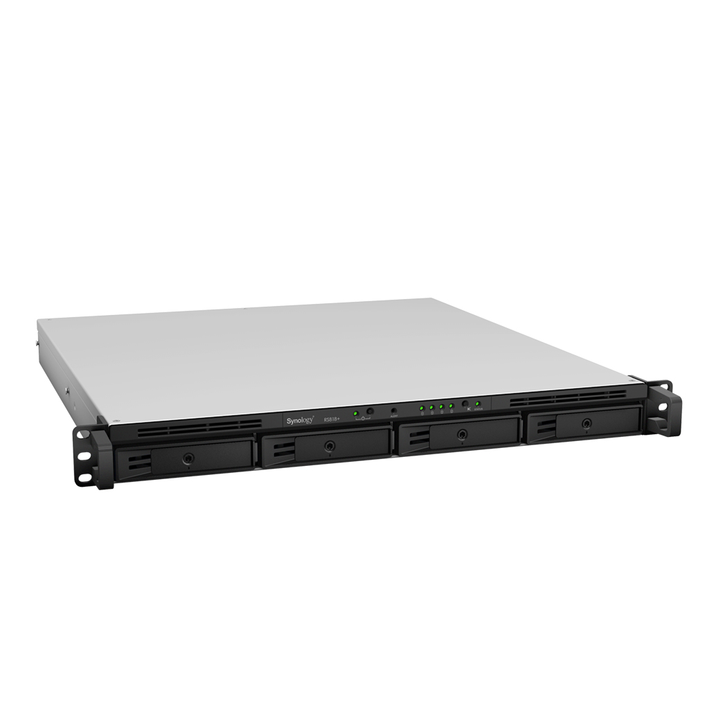 Synology RackStation RS818+/RS818RP+ | 4-Bay Rackmount NAS | Quad-Core CPU with AES-NI | 2GB DDR3 RAM (Expandable) | 10GbE Ready | 1099MB/s Read | SMB Storage Server