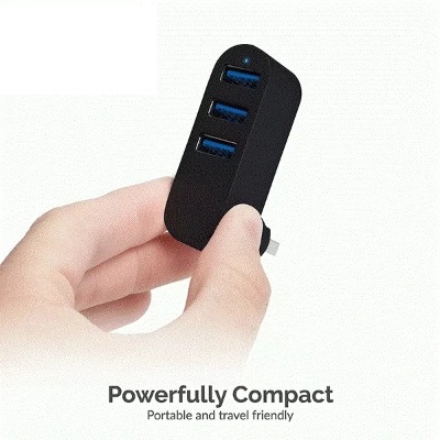 USB 3.0 Hub 3-Port | High-Speed, (90°/180° Rotatable) Adapter for Laptop, Notebook, PC (Matte Black) USB 3.0 Hub 3-Port | High-Speed, (90°/180° Rotatable) Adapter for Laptop, Notebook, PC (Matte Black)