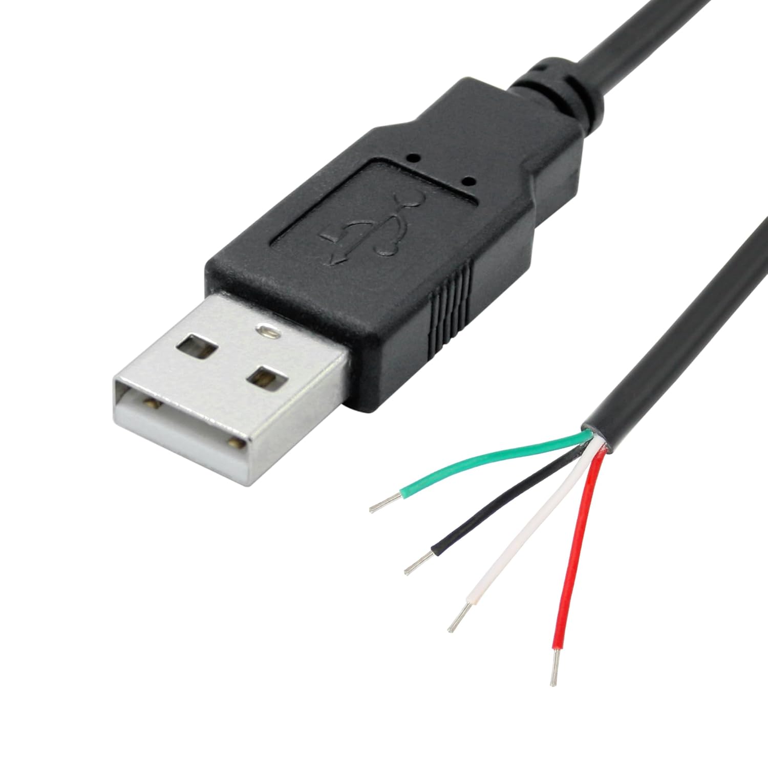 USB A Male Plug to Bare Wire Open End Cable – 5V/2A, 4-Core Pigtail Repair Cable for Keyboards, Mouse, and DIY Projects (1mtr)