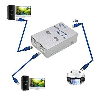 Usb Switch 1X2 Auto | 3 in 1 (1) 2 Ports Auto Printer Sharing Switch Hub Box-GP-10155