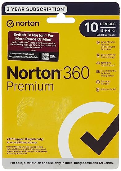 Norton 360 Premium|10 Users 3 Years|Total Security for PC, Mac, Android or iOS, PC Cloud Back Up Norton 360 Premium|10 Users 3 Years|Total Security for PC, Mac, Android or iOS, PC Cloud Back Up