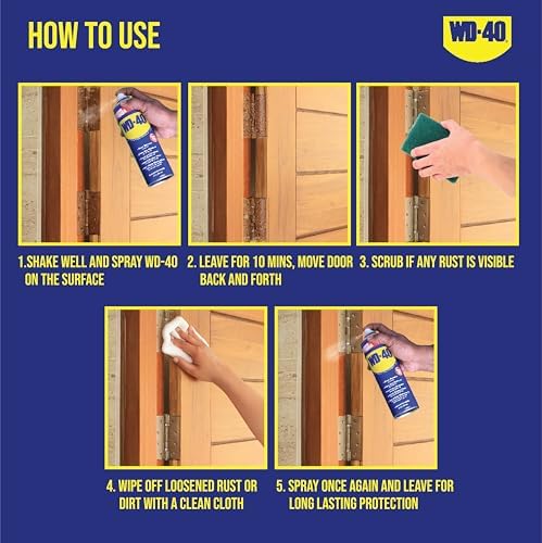 Multipurpose Spray WD-40, Lubricant, Rust Remover, Cleans Bike Chains, Squeak Noise Remover, Stain Remover, and Cleaning Agent, 344.4g Multipurpose Spray WD-40, Lubricant, Rust Remover, Cleans Bike Chains, Squeak Noise Remover, Stain Remover, and Cleaning Agent, 344.4g