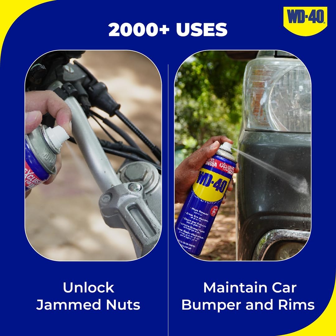 Multipurpose Spray WD-40, Lubricant, Rust Remover, Cleans Bike Chains, Squeak Noise Remover, Stain Remover, and Cleaning Agent, 344.4g Multipurpose Spray WD-40, Lubricant, Rust Remover, Cleans Bike Chains, Squeak Noise Remover, Stain Remover, and Cleaning Agent, 344.4g