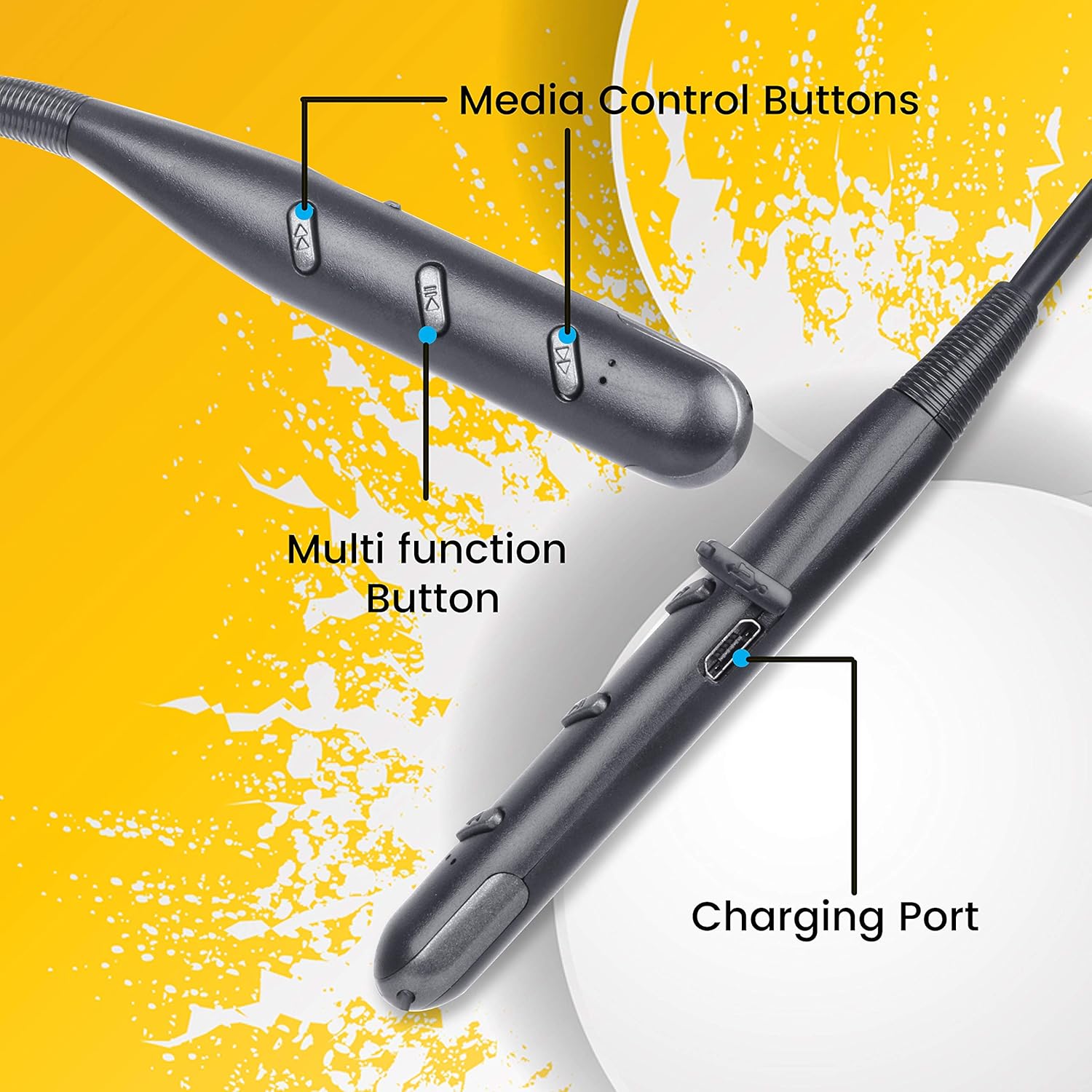 ZEBRONICS Zeb-Symphony ​Wireless ​in Ear​ ​Neckband Earphone​ ​with 13 hrs Playback time, BT 5.0, Dual Pairing, Call Function, Splash Proof, Magnetic Earpiece(Black)