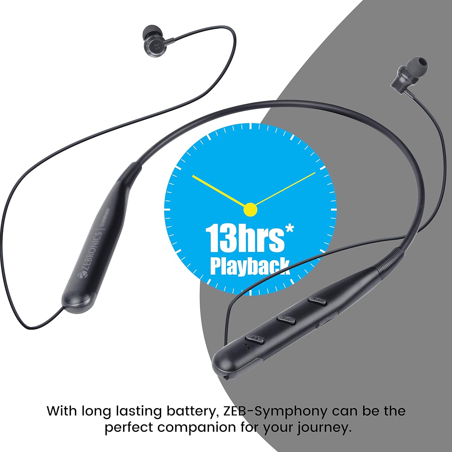 ZEBRONICS Zeb-Symphony ​Wireless ​in Ear​ ​Neckband Earphone​ ​with 13 hrs Playback time, BT 5.0, Dual Pairing, Call Function, Splash Proof, Magnetic Earpiece(Black)
