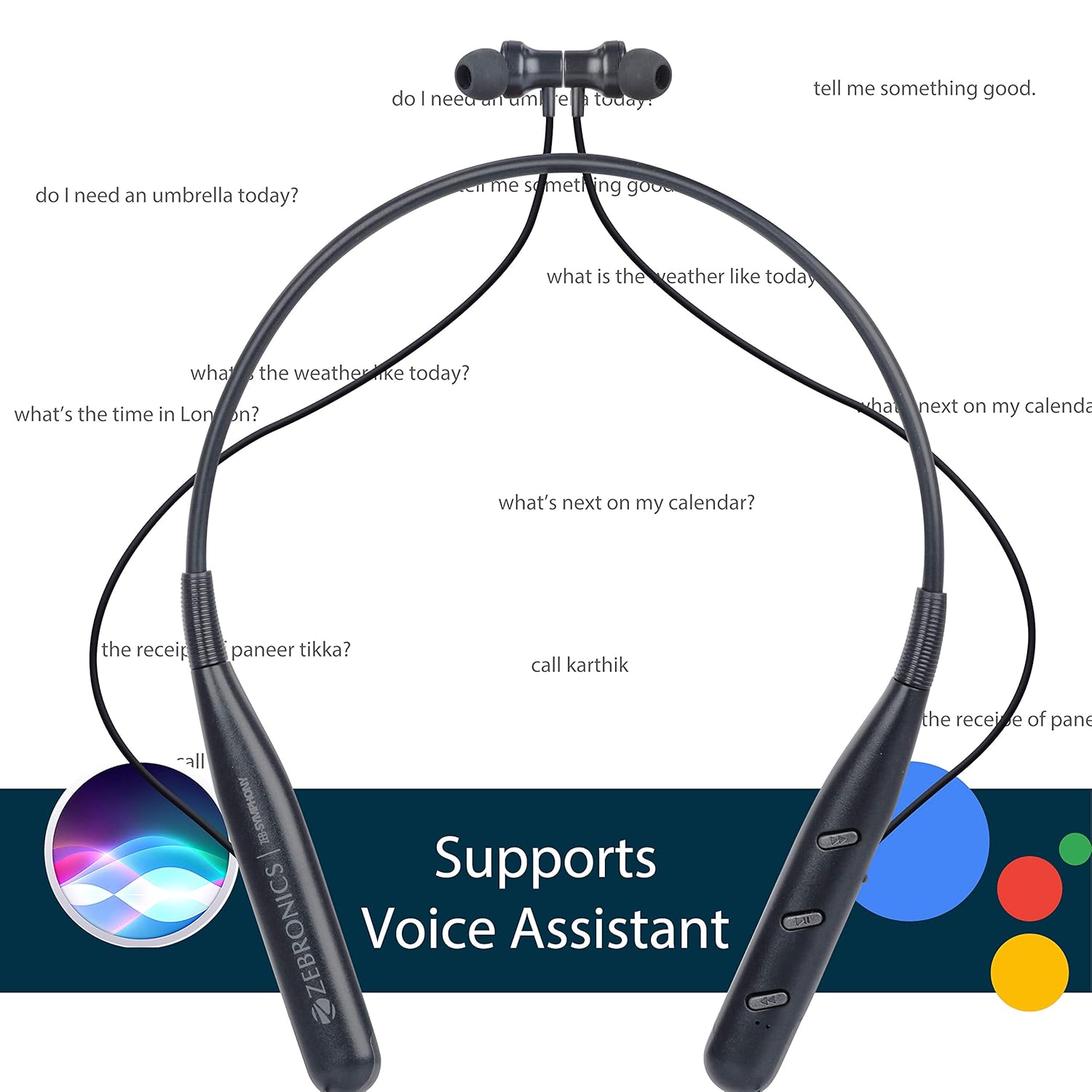 ZEBRONICS Zeb-Symphony ​Wireless ​in Ear​ ​Neckband Earphone​ ​with 13 hrs Playback time, BT 5.0, Dual Pairing, Call Function, Splash Proof, Magnetic Earpiece(Black)