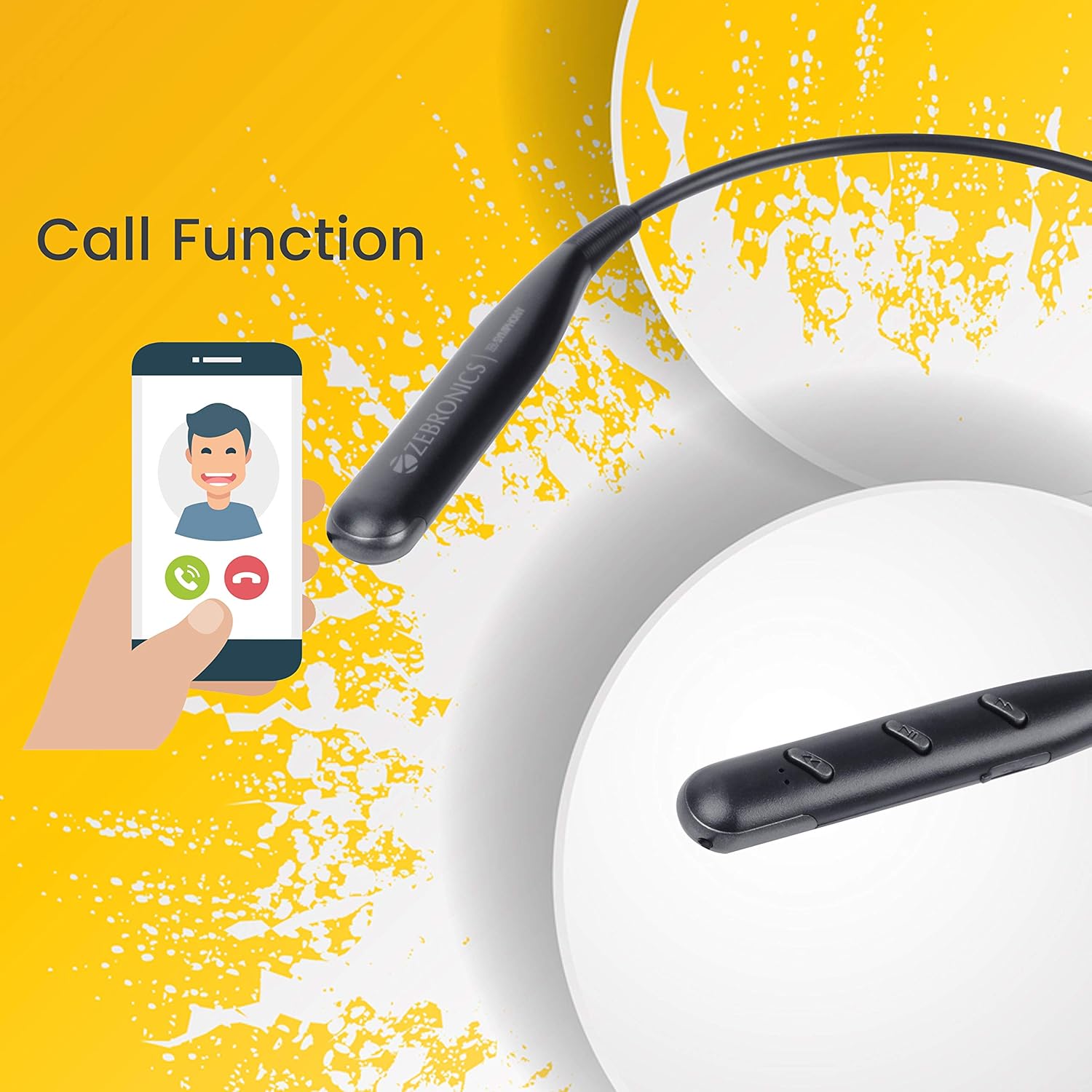 ZEBRONICS Zeb-Symphony ​Wireless ​in Ear​ ​Neckband Earphone​ ​with 13 hrs Playback time, BT 5.0, Dual Pairing, Call Function, Splash Proof, Magnetic Earpiece(Black)