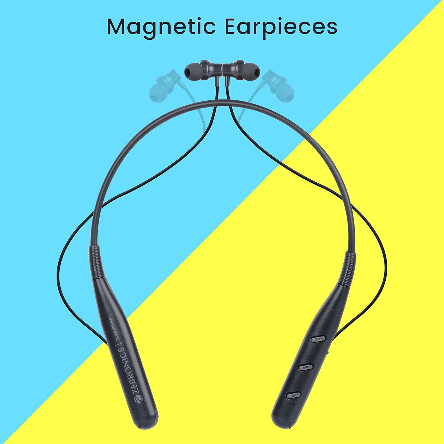 ZEBRONICS Zeb-Symphony ​Wireless ​in Ear​ ​Neckband Earphone​ ​with 13 hrs Playback time, BT 5.0, Dual Pairing, Call Function, Splash Proof, Magnetic Earpiece(Black)