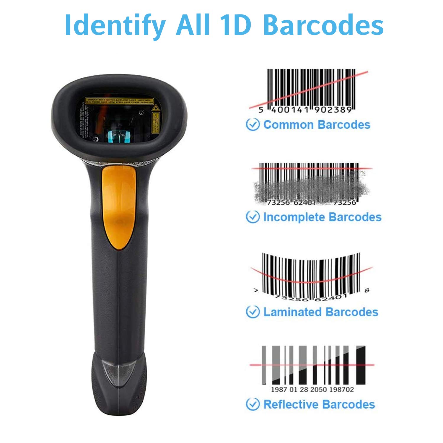 Zebra LS2208 1D Handheld Barcode Scanner Wired Optical Laser Black Corded Reader Imager with Stand and USB Cord