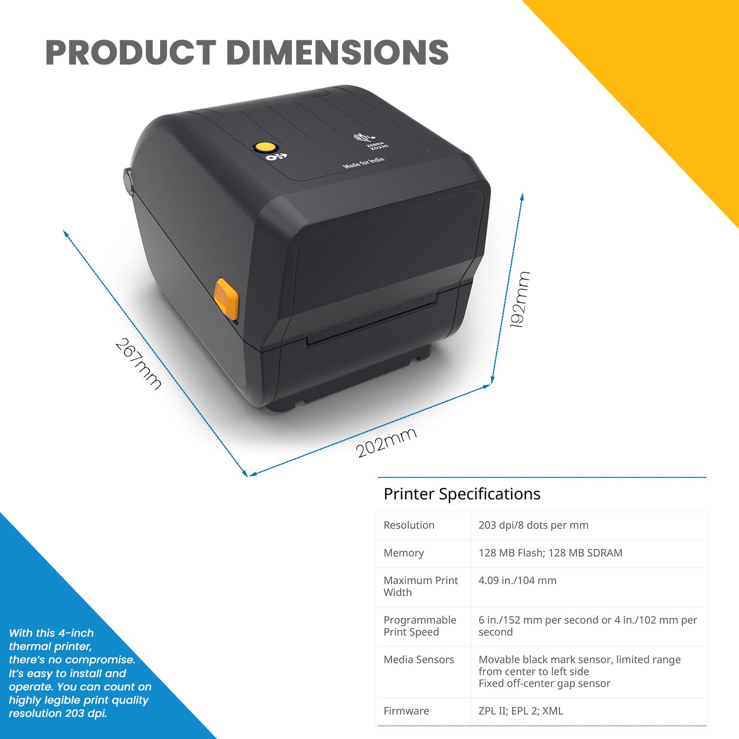 Zebra ZD230TA 4-Inch (10.16cm) Thermal Transfer Desktop Barcode Label Printer, 203 DPI, 6 IPS Print Speed, USB Connectivity, Monochrome, Windows Compatible Zebra ZD230TA 4-Inch (10.16cm) Thermal Transfer Desktop Barcode Label Printer, 203 DPI, 6 IPS Print Speed, USB Connectivity, Monochrome, Windows Compatible