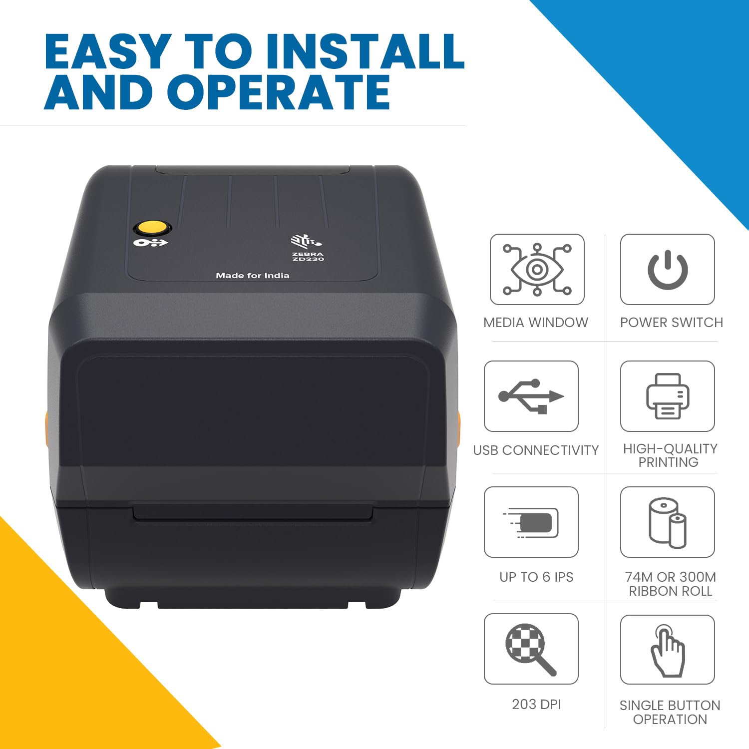 Zebra ZD230TA 4-Inch (10.16cm) Thermal Transfer Desktop Barcode Label Printer, 203 DPI, 6 IPS Print Speed, USB Connectivity, Monochrome, Windows Compatible Zebra ZD230TA 4-Inch (10.16cm) Thermal Transfer Desktop Barcode Label Printer, 203 DPI, 6 IPS Print Speed, USB Connectivity, Monochrome, Windows Compatible