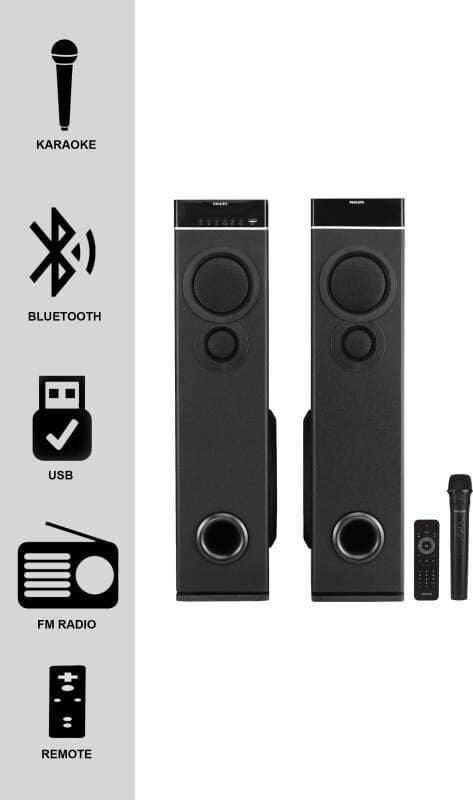 Philips SPA9080B/94 80W Bluetooth Tower Speakers Powerful Sound - Main Image